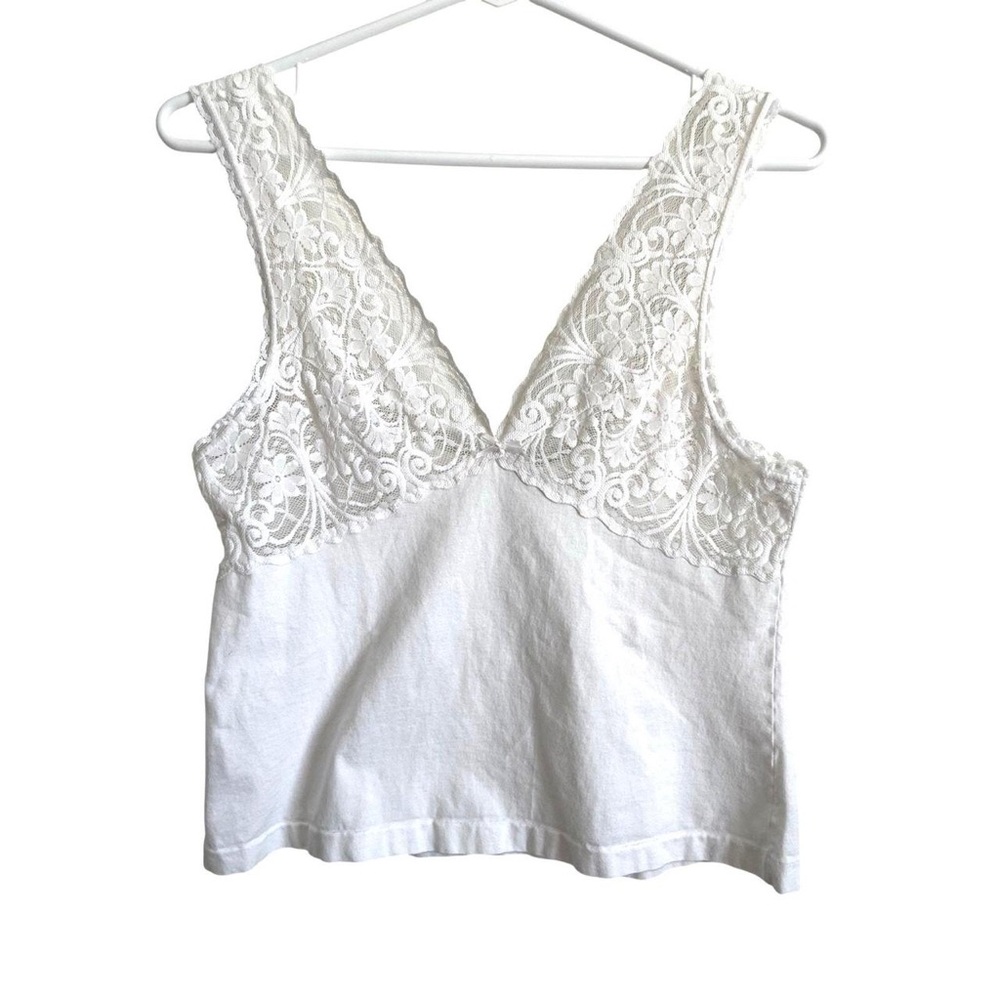 Cacique White Lace V-Neck Tank Top